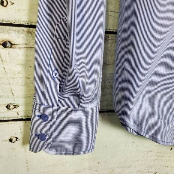 WORTHINGTON Women's Button Down Shirt Medium Blue White Stripe Long Sleeve NWT - Picture 5 of 6